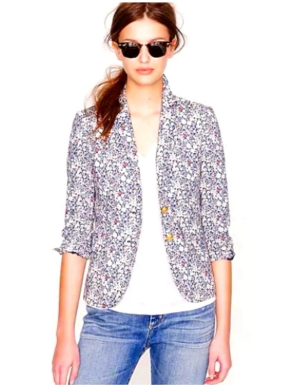 J. Crew Liberty of London School Boy Multi Floral Notch-Lapel Blazer
